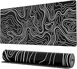 Ovenbird Gaming-Mauspad mit genähten Kanten, topographische Karte, erweitertes XL-Mauspad mit Rutschfester Unterlage, Cooles großes Mauspad für den Schreibtisch, 80 x 30 cm, Schwarz