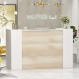 Rezeptionstheken, große Empfangstheken, Rezeptionstresen mit verstellbaren Einlegeböde, Empfangstresen, Rezeption, Rezeptionstheke, Holzfarbe und weiß, 180X60X110cm, MDF