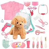 KBIBCK Tierarzt Spielzeug Arztkoffer Kinder, Tierarzt Spielzeug Kinder mit Plüschhund, Tierarzt Spielset mit Arzt Kostüm, Interaktives TierarztArztkoffer Kinders, Geschenke für Mädchen Jungen (Rosa)