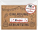 12x Schokoriegel EINLADUNGSKARTEN KINDERGEBURTSTAG Junge Mädchen + 12x Umschläge - die Kraftpapier PARTY Karten sind die EINLADUNG für Jungen Kinder GEBURTSTAG Schokolade DIY Kinderparty Schoki