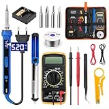 QUOTRE Ltkolben Set 100W, LED Ltkolben mit Temperaturregelung 180-520C, Soldering Kit mit Ein/Aus Schalter, 50g Ltdraht, 5 Ltspitzen, Entltpumpe, Ltkolbenstnder, Pinzette, Digitalmultimeter