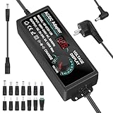 Netzteil Universal 5A 120W, Vankarr 3V-24V Netzadapter Einstellbares Netzteiladapter 100V-240V AC zu DC mit LED-Spannungsanzeige, 5,5x2,5mm 14 Tipps, für Haushaltselektronik, Labornetzteil, 5A Max