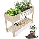 Juskys Hochbeet Freya - 118 x 78 x 40 cm - Holz, Vliesstoff & Ablage - Beet für Balkon, Kräuterbeet, Salatbeet, Gemüsebeet, Pflanzkübel, Garten, Terrasse