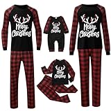 Passender Weihnachts-Onesie für die Familie Süßer Urlaubspyjama mit Rentier-Aufdruck Einteiliger Pyjama Mit Kapuze(A129 Black,XX-Large)
