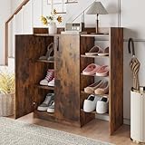 GIANTEX Schuhschrank, Schuhregal mit 2 verstellbare Einlegeböden & 4 offene Regale, schmale Schuhkommode für Eingangsbereich, Flur & Wohnzimmer, 83 x 31 x 90 cm (Braun)