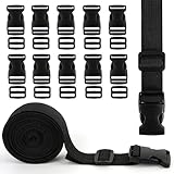 LDERFIV 5M Gurtband 25mm Schwarz Nylon, Strapazierfähiges Gurtband Mit Side Release Schnallen Clips 10 Stück, Polypropylen Gurte für Tasche und Gepäck Befestigung