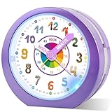 Edillas Wecker Kinder ohne Ticken mit Nachtlicht Snooze,Lautloser Analog-Quartz Kinderwecker Batterybetrieben,Tierdesign Lernuhr für Kinderzimmer Mädchen Jungen Geschenk