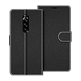 COODIO Handyhülle für Sony Xperia 1 Handy Hülle, Sony Xperia 1 Hülle Leder Handytasche für Sony Xperia 1 Klapphülle Tasche, Schwarz