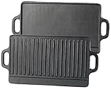 Rosenstein & Söhne Gusseisen Grillplatte: Gusseiserne Wende-Grillplatte für Ofen, Herd und Grill, 40 x 20,5 cm (Grillplatte Induktion, Herd Gusseisen, Warmhalteplatte)