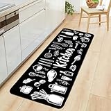 Alishomtll Läufer Flur Teppich rutschfest 60x180cm Küchenläufer Anti-Rutsch Waschbar Schmutzabweisend Saugfähig Läufer Modern Küchenteppich Pflegeleicht Flurläufer für Küche Innen Wohnraum, Schwarz