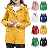 Regenjacke Kinder Unisex Übergangsjacke Mädchen Regenjacke Winddicht Regenmantel Windjacke Wasserdicht Windbreaker Kapuzenjacke mit Reißverschluss Taschen Outdoor Jacken für (#Yellow, 13-14 Years)