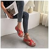 Sandalen für Damen, Damen-Sandalen, Pantoletten, Hausschuhe, Damen-Keilsandalen, Plateau-Flats, Sommer, offener Zehenbereich, niedriger Absatz, Bequeme Strand-Freizeitschuhe, Schwarz, US8/EU40 (Rot U