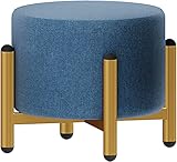 Ottomane, runder Ottomane, Fußstütze, stapelbar, niedriger Hocker aus Baumwoll-Leinen-Flanell, verstellbar, 3 Höhen, ideal für Wohnzimmer und Schlafzimmer, Blau