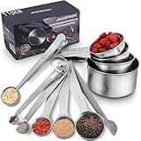HAUSPROFI Edelstahl Messbecher und Löffel mit Messlineal, Scoop mit Clip, 4 Messbecher & 5 schmalgenaue Messlöffel & 1 Messlineal (Richtmaschine) & 1 scop mit clip, 11er-Set