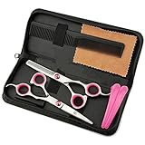 jyhy Professionell Haarscheren Scheren Barber Effilierschere Set Kit Familie Haar Schneiden, Barber Hair Cutting Tool Effilierschere Texturierung, 15,2 cm (Silber/Rosa)