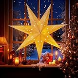 60cm Weihnachtsstern aus Papier mit Schirm Faltbarer Stern hohl dekorativer Siebenzackiger Stern für Weihnachtsfeier