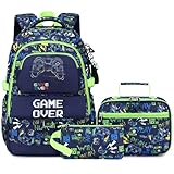 Makukke Schulrucksack Set für Teenager Jungen, Gamer Schultaschen mit Brotdose und Federmäppchen, Geschenke Coole Schulranzen für Grund und Mittelschüle