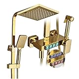Duschsystem Gold 8-Zoll-Led-Digitalanzeige-Duscharmatur-Set Wandmontiertes Duschkombinationsset Mit Duschkopf, Wannenauslauf, 3-Modi-Handbrause, Bidet-Sprühgerät