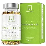 Vitamin D3 K2 Hochdosiert mit nativem Olivenöl - Vitamin D 2000 IE + Vitamin K2 MK7 100 μg - Sonnenvitamine K2 D3 GMO-, gluten- und laktosefrei - 180 Vitamin D3 K2 Kapseln Hochdosiert