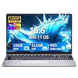 Win 11 Pro Laptop 15,6 Zoll, Notebook 16GB RAM 512GB SSD, Celeron N95 Prozessor, Laptop 1920×1080 IPS FHD mit 2× USB 3.0, Mini-HDMI, Entsperren per Fingerabdruck/Tastatur mit Hintergrundbeleuchtung