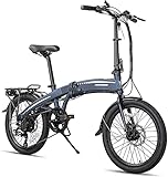 ROCKSHARK Elektrofahrrad Klapprad für Erwachsene, 20 Zoll Faltbares Pedelec Elektro Faltrad mit Shimano 7 Gang-Schaltung 250 W Motor Batterie abnehmbar, Electric Bike 25 km/h