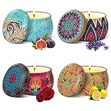 TTRWIN 4er Duftkerzen Geschenkset, 500g Aromatherapie Kerzen aus natürlichem Sojawachs mit ätherischen Ölen, 120 Stunden Brenndauer, Entspannungsgeschenk für Frauen Muttertag, Weihnachten, Geburtstag