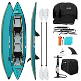 Abahub 420cm Kajak Aufblasbar 2 Personen Inflatable Kayak mit Kajak Paddel, Kajaksitz, Fußstütze, Handpumpe und Tasche für Kajakfahren Kanu Schlauchboot 2 Platz 420x89x23cm Blau