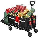 Bollerwagen faltbar 120L+ Bis 150KG Strandwagen Klappbar mit Heckklappe Regenschutz,Becherhalter, Reflektorstreifen, Faltbarer Bollerwagen Für Hunde,Einkaufen,Camping,Strand,Transport,Outdoor
