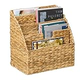 Relaxdays Zeitungsständer, Wasserhyazinthe, HxBxT: 41 x 40 x 25 cm, 4 Fächer, geflochtener Zeitschriftenständer, Natur