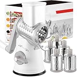Reibe für Gemüse mit 5 Trommelblättern, Gemüseschneider für Käse, Ice, Gurken, Karotten, Nüsse usw, Slushy Maker Ice Crusher Trommelreibe Schnelleres und Einfaches Schneiden (Weiß)