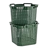 BURI 2x Erntekorb Gartenkorb lebensmittelecht - 25L Kartoffelkorb Obstkorb Laubkorb grün, drehstapelbar, extrem robust