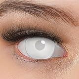 Kontaktlinsen farbig ohne Stärke weiß | farbige crazy Jahreslinsen Zombie | Anime | weiche Linsen | 2 Stück Farblinsen + Linsenbehälter | Vampir | Fasching | Halloween | Charmiga Devil White (blind)