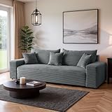 SOFILAND Cordo Schlafsofa 265×150 cm mit Bettkasten – Cord Sofa TILIA Breitcord, SoftTouch Komfort, Nosag-Federung, abnehmbare Kissen, Easy Clean & Pet Friendly (Grau)