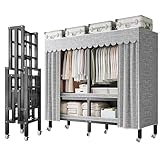Robuster Metall-Kleiderschrank, 544 kg, tragbarer Faltschrank mit Abdeckung, geschlossene Kleideraufbewahrung für Kleidung und Mäntel auf Rädern (203,2 cm)