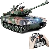 RC Panzer 1/18 Russischer T90, 2.4GHz Panzer Ferngesteuert mit Schussfunktion, WW2 Panzer Modell Panzer Kampfpanzer, mit Rauch, mit Licht und Sound, Panzer Spielzeug für Erwachsene und Kinder