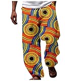 Herren-Hose, afrikanisches Dashiki, Ankara, Blumenmuster, traditionell, Sommer, Strand, Urlaub, bequem, leicht, stilvoll, Orange, M