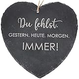 Spruchreif | Großes Schieferherz (20 x 20 cm) mit graviertem Spruch | Grabdeko | Wetterfest