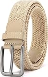 DOOPAI Elastischer Stoffgürtel Herren Beige Geflochtener Stretchgürtel Dehnbarer Gürtel für Damen 105cm