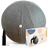 Treasy Sitzball mit Bezug 60-65cm, Ergonomischer Gymnastikball mit Griff, Stoff Fitnessball Home Office & Büro, inkl. Pumpe & Ball, Rückenfreundlich Sitzen, Yogaball mit abnehmbarem, waschbarem Bezug
