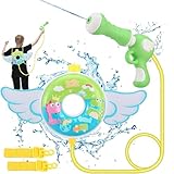 EQARD Wasserspritze Rucksack Wasserpistole Wasserkanone für Kinder Dinosaurier Wasserwerfer mit 1200 ML Wassertank mit Flügeln Wasserblaster Sommer Outdoor Spielzeug für Pool Strand Wasserschlacht