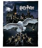 kuschelige Harry Potter Flauschdecke Fleecedecke 150 x 200 cm · große Decke Tagesdecke Kuscheldecke mit Hogwarts und Eule (schwarz)