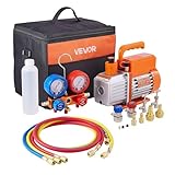 VEVOR 113 L/min Vakuumpumpe, einstufig, Drehschieber-HVAC-Luftvakuumpumpe, A/C-Kältemittelverteiler-Manometer-Kit, mit Lecksucher, Tragetasche, für Kältemittel R134a R22 R410a R1234YF