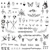 BETESSIN 3 Bögen Temporäre Tattoos Schwarz - Fake Tattoos - Klebetattoos Erwachsene - Wasserfeste Tattoos zum Aufkleben - Klebe Tattoo für Männer und Frauen