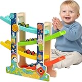 Muslecid Holz-Kugelbahn Autorennbahn mit 6 Autos Spielzeug Kugelbahn ab 1 Jahr für Jungen und Mädchen Lernspielzeug für Kinder, Kinderspielzeug Geschenk (Raum)
