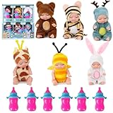 Cerkkapo 6 Stück Babypuppe mit 6 Flaschen,Mini Baby Puppe,Reborn Puppen,Mini Puppe,Waschbares PVC-Material,Realistische Babypuppe,Baby Mini Puppen Set für Mädchen und Kleinkinder Geburtstag Spielzeug