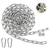 Mbsomnus Gliederkette Meterware mit Karabiner 3M Φ3 mm Metall Ketten Stahlkette Verzinkte Kette Meterware Rundstahlkette Schwere Ketten für Wäscheleine Hundekette Schaukeln Hängesessel Stahl