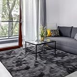 SOANNY Hochflor Wohnzimmer Teppich, Waschbar Anti-Rutsch & Flauschig, Tie-Dye Langflor Teppiche für Schlafzimmer & Kinderzimmer, Bettvorleger Matte, 120 x 180 cm, Dunkelgrau