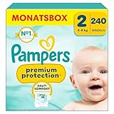 Pampers Premium Protection Größe 2, 240 Windeln, 4kg-8kg, Doppelter Schutz für die Haut und vor Auslaufen