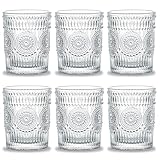 Kingrol 6 Stück Wassergläser 270ml Geprägte Trinkglas Vintage Saftgläser Cocktailgläser Longdrinkgläser für Wasser Saft Bier Milch Getränke