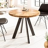 invicta INTERIOR Massiver Esstisch Iron Craft 80cm rund Natur Mangoholz geflexte Beine Bistrotisch Küchentisch Holztisch